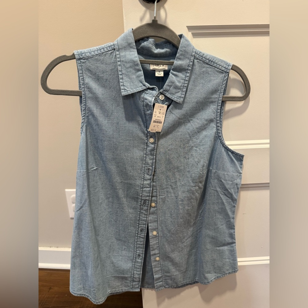 NWT J. Crew Denim Sleeveless Button-Up Shirt